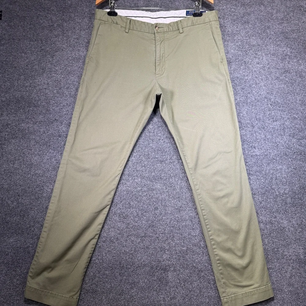 Polo Ralph Lauren Stretch Slim Fit Chino Pants Mens 36x32 Green Cotton Blend